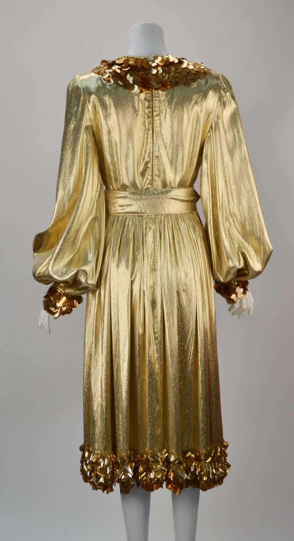 1960s Donald Brooks Gold Metallic Evening Dress with Sequin and Beaded Trim