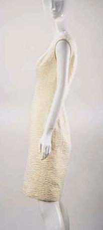 1960s Mr. Blackwell Ivory Textured Dress with Pink Lined Cape