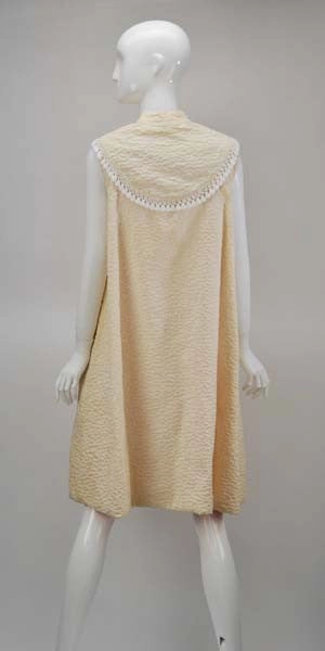 1960s Mr. Blackwell Ivory Textured Dress with Pink Lined Cape