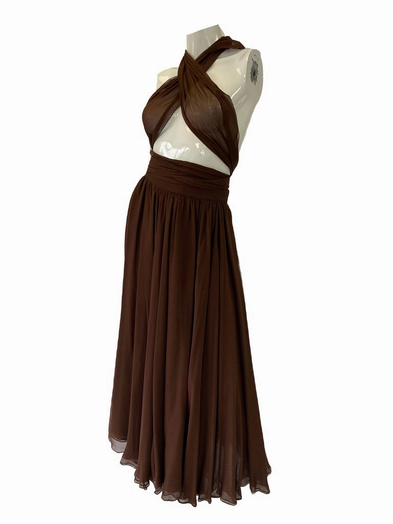 1970’s Halston Silk Chiffon Skirt and Halter Scarf Top