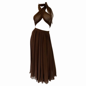 1970’s Halston Silk Chiffon Skirt and Halter Scarf Top