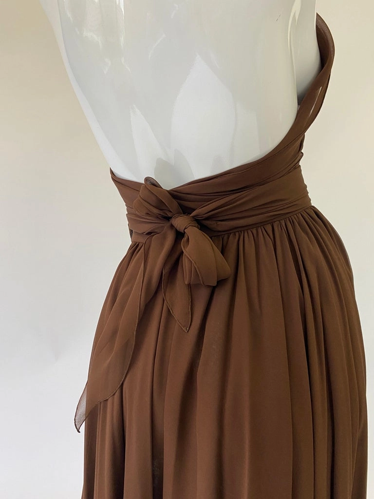 1970’s Halston Silk Chiffon Skirt and Halter Scarf Top
