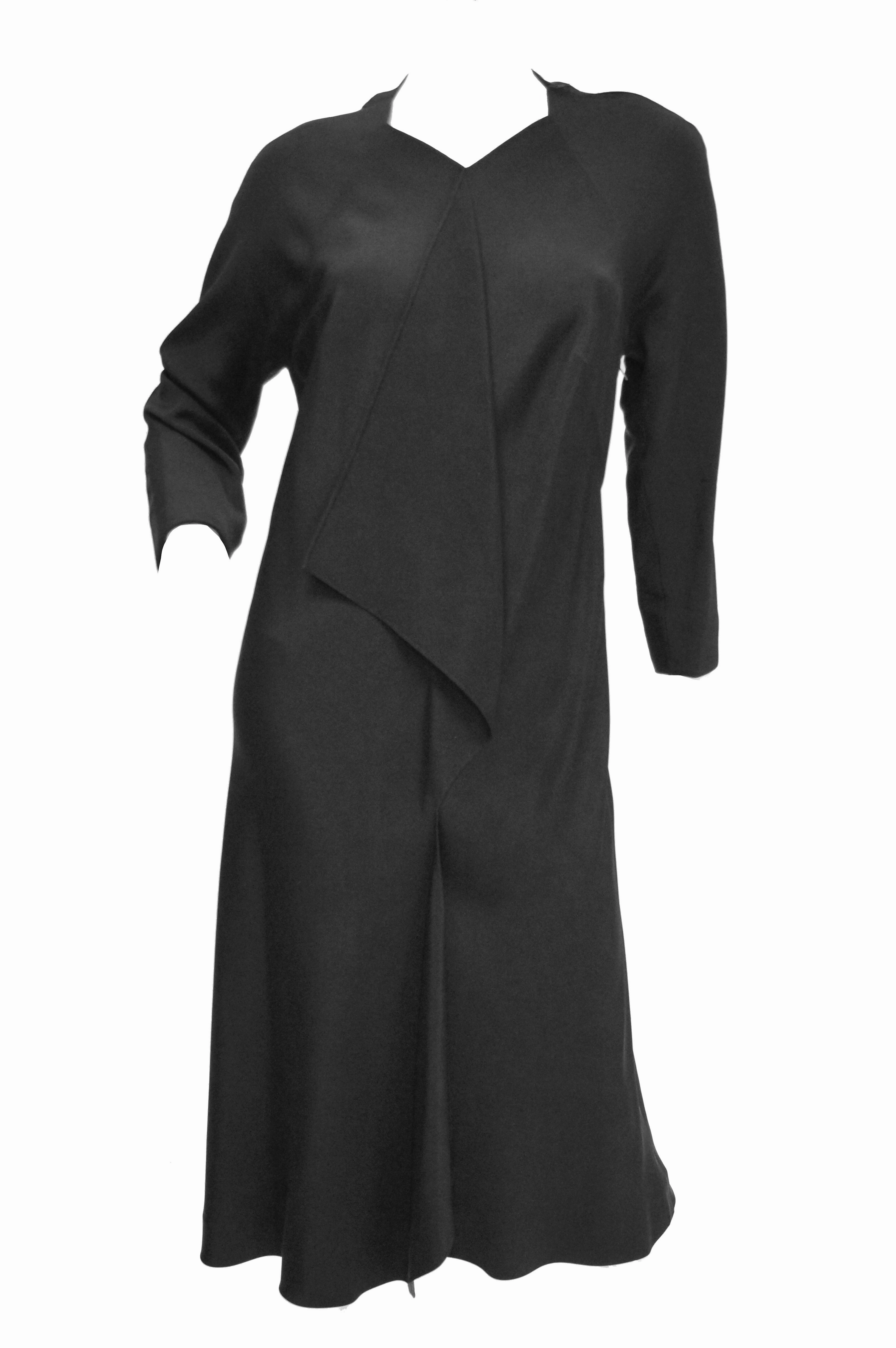 1984 Rare Madame Gres Black Silk Evening Dress w/ Scarf Drape & Original Croquis