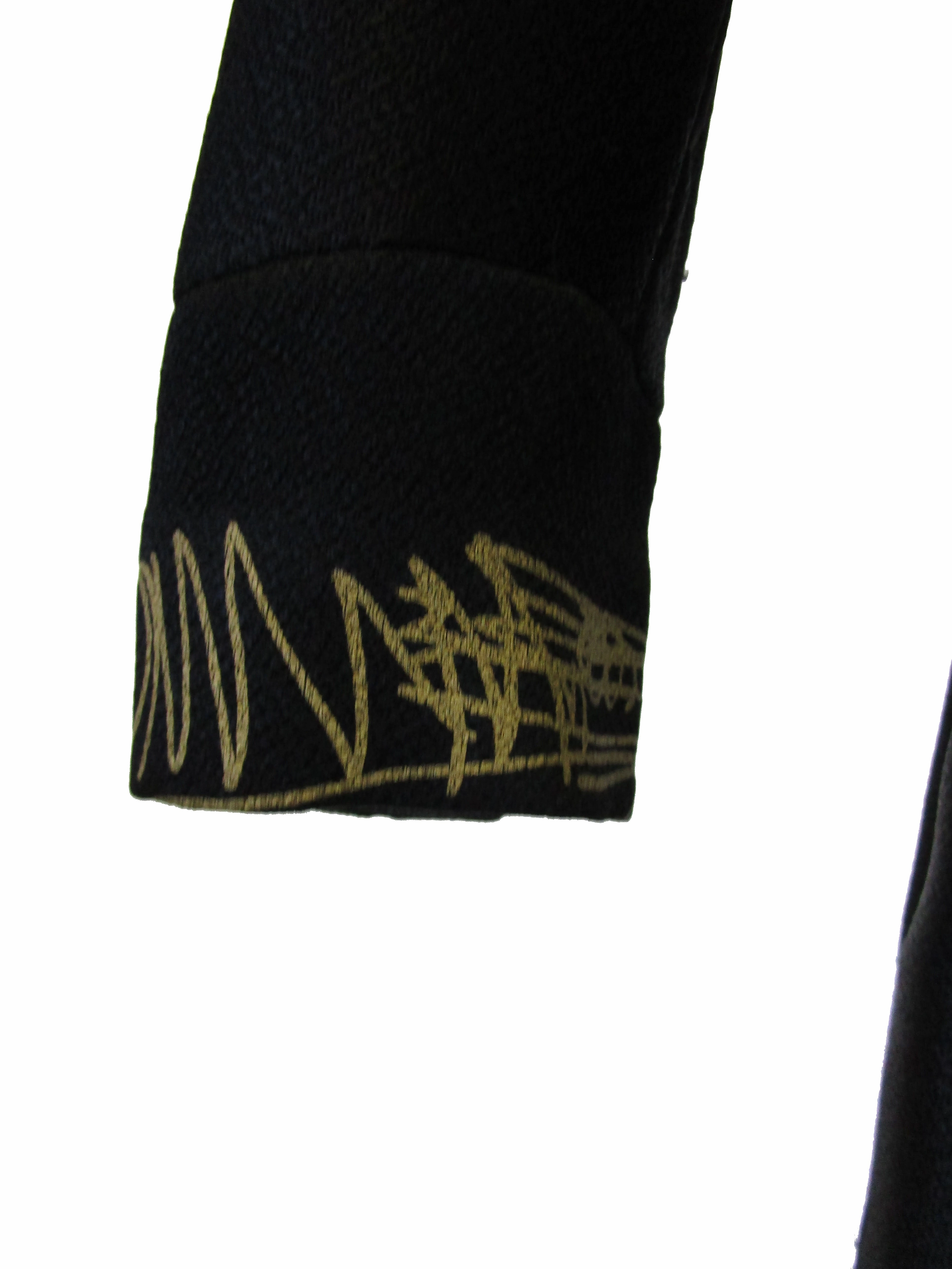 1990s Zandra Rhodes Black Silk Evening Dress With Gold Chain Print