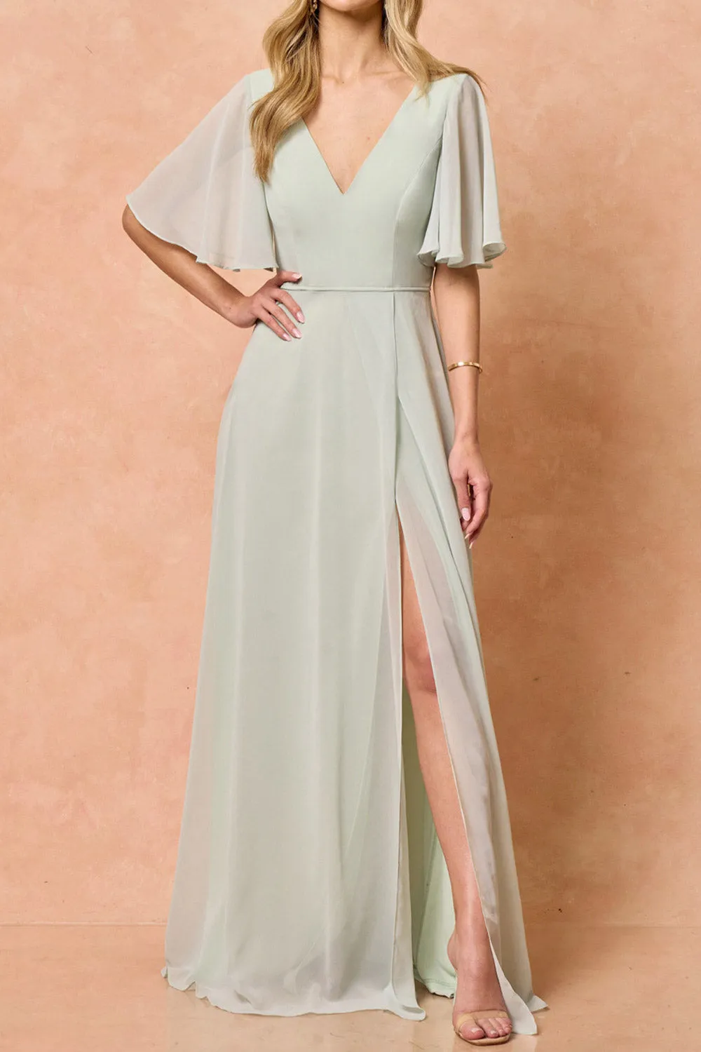 Adelphia Rust | V-neck Chiffon Maxi Dress