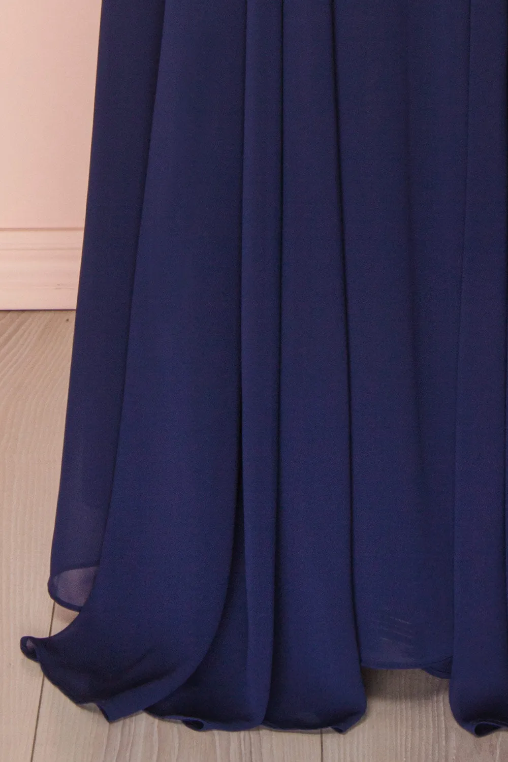 Aelis Navy | Pleated Plunging V-Neckline Gown