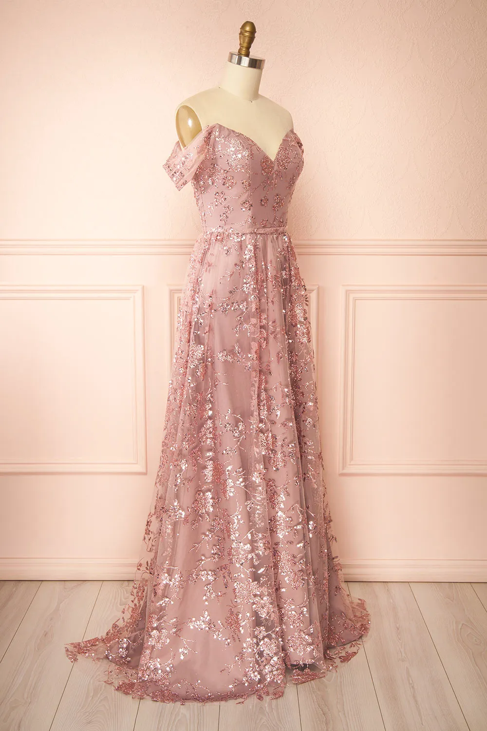 Alienor | Glittery Off the Shoulder Mesh Maxi Dress