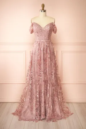 Alienor | Glittery Off the Shoulder Mesh Maxi Dress