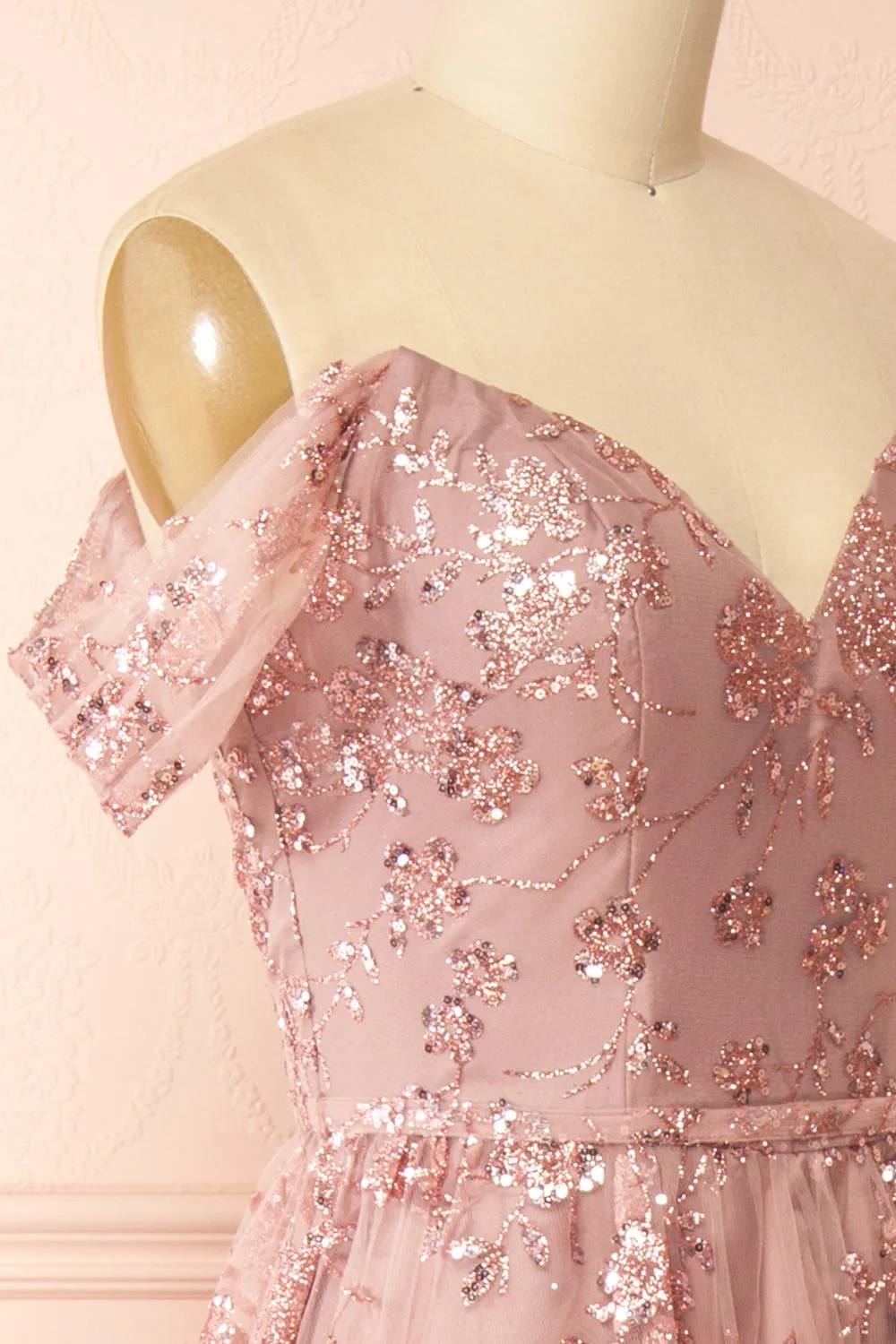 Alienor | Glittery Off the Shoulder Mesh Maxi Dress