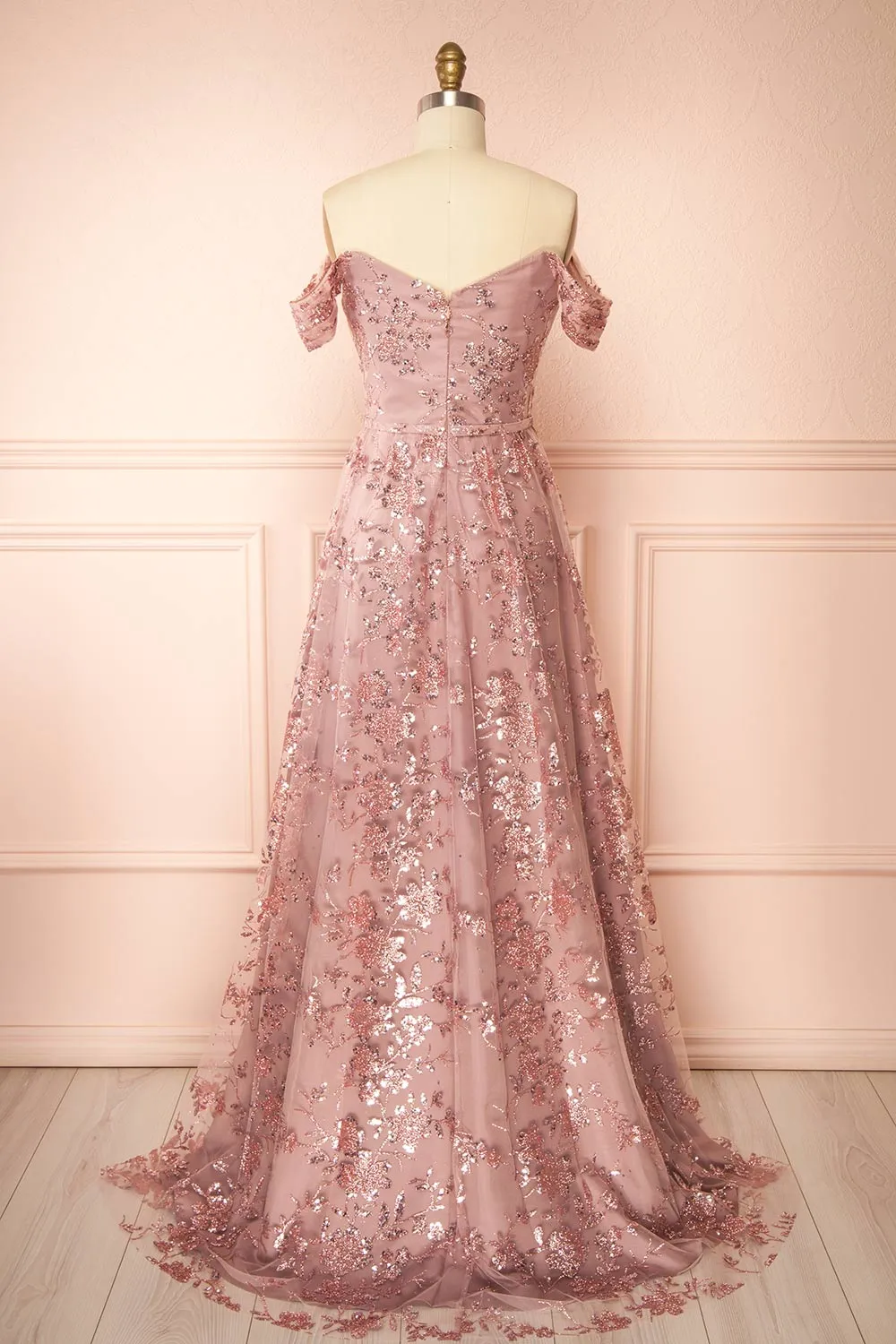 Alienor | Glittery Off the Shoulder Mesh Maxi Dress