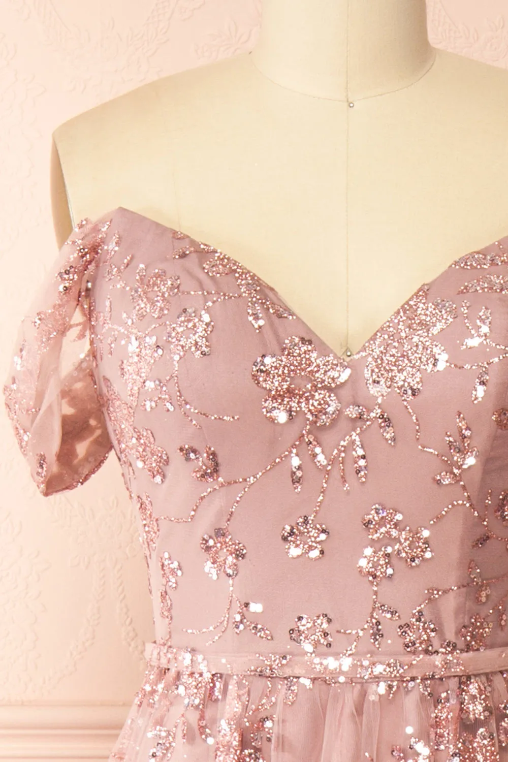 Alienor | Glittery Off the Shoulder Mesh Maxi Dress