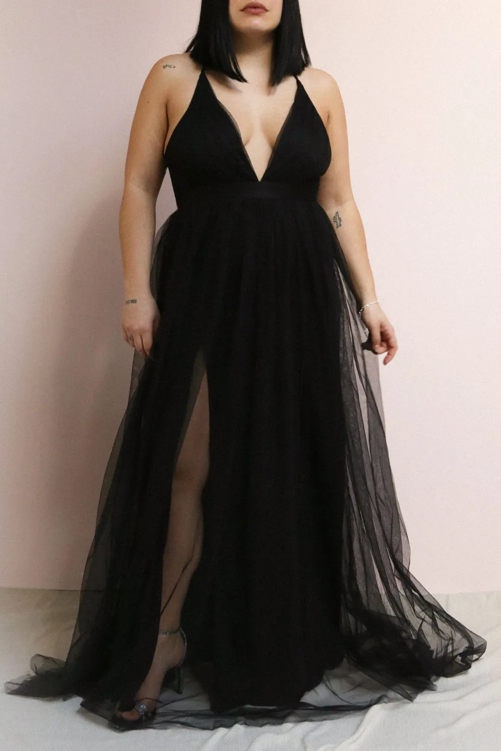 Aliki Navy | Mesh Maxi Dress