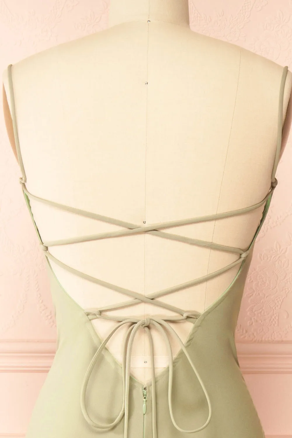 Arannia Sage | Fitted Midi Dress with Laced Back