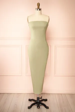 Arannia Sage | Fitted Midi Dress with Laced Back