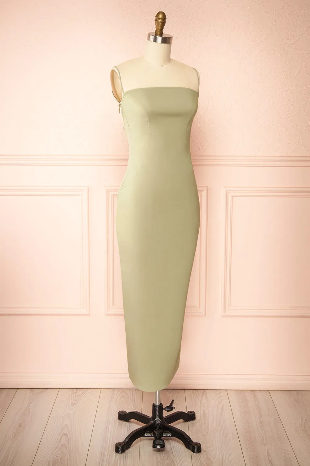 Arannia Sage | Fitted Midi Dress with Laced Back