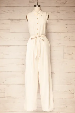 Baotou | Beige Jumpsuit with Belt and Pockets