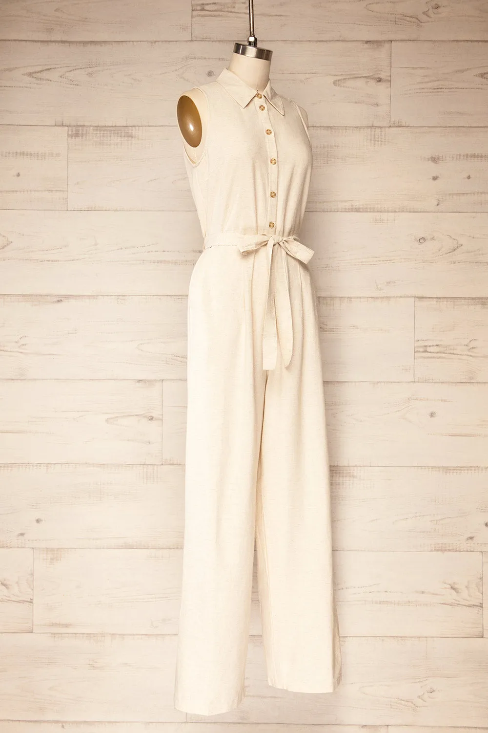 Baotou | Beige Jumpsuit with Belt and Pockets