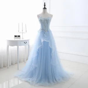 Blue Strapless Evening Dress  2025 Lace-Up Gown for Bridesmaids, Hosts, or Special Occasions