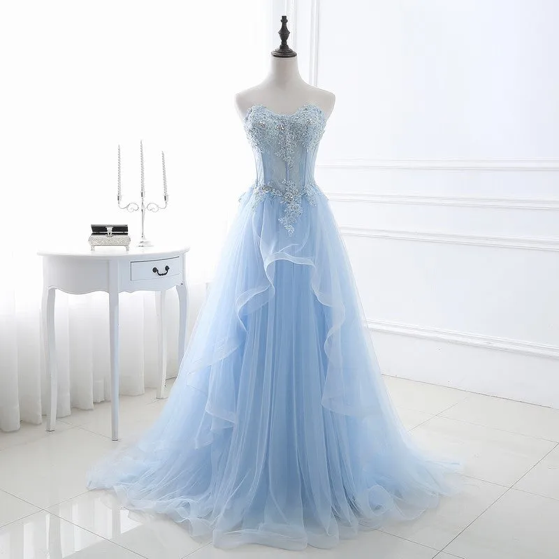 Blue Strapless Evening Dress  2025 Lace-Up Gown for Bridesmaids, Hosts, or Special Occasions