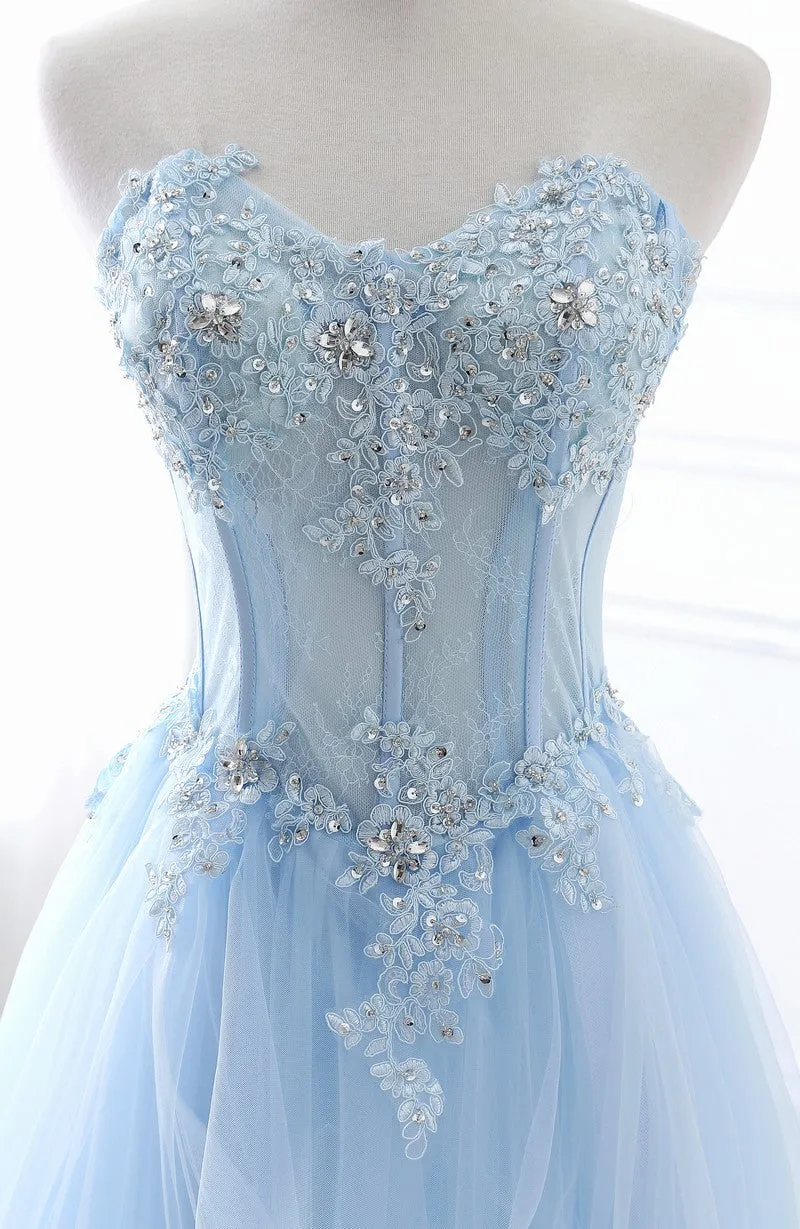 Blue Strapless Evening Dress  2025 Lace-Up Gown for Bridesmaids, Hosts, or Special Occasions