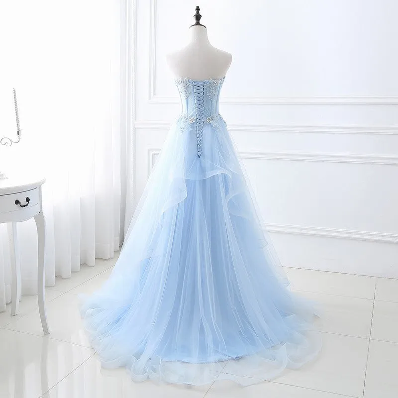Blue Strapless Evening Dress  2025 Lace-Up Gown for Bridesmaids, Hosts, or Special Occasions