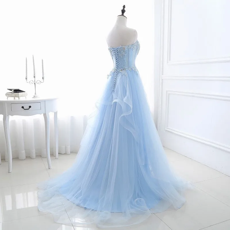 Blue Strapless Evening Dress  2025 Lace-Up Gown for Bridesmaids, Hosts, or Special Occasions