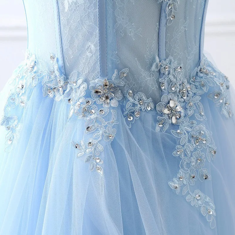 Blue Strapless Evening Dress  2025 Lace-Up Gown for Bridesmaids, Hosts, or Special Occasions