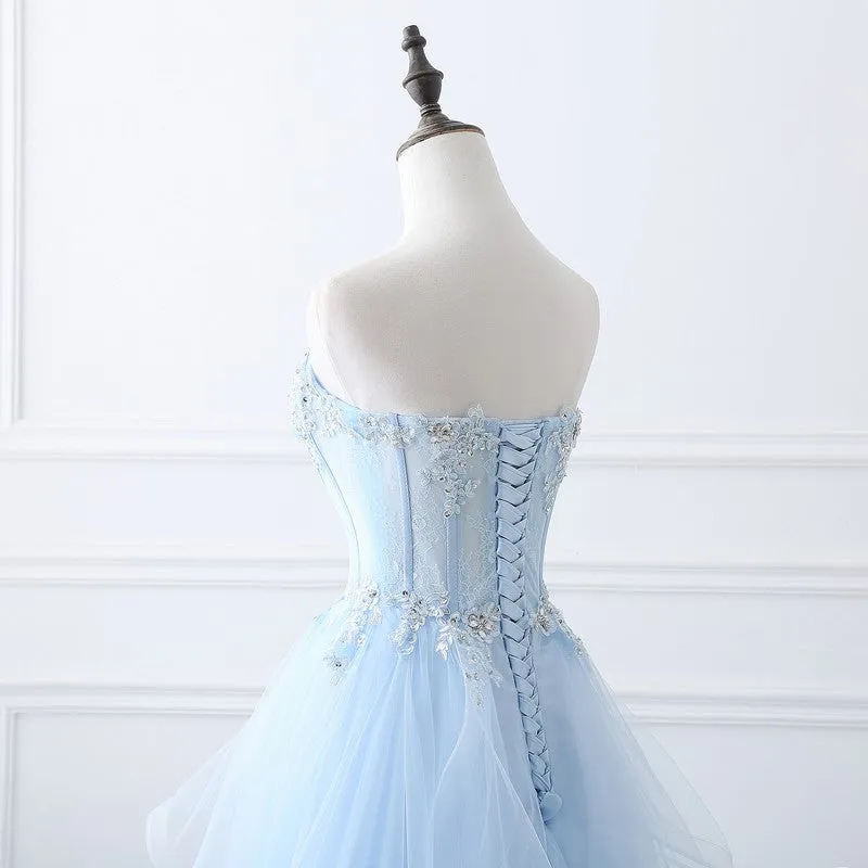 Blue Strapless Evening Dress  2025 Lace-Up Gown for Bridesmaids, Hosts, or Special Occasions