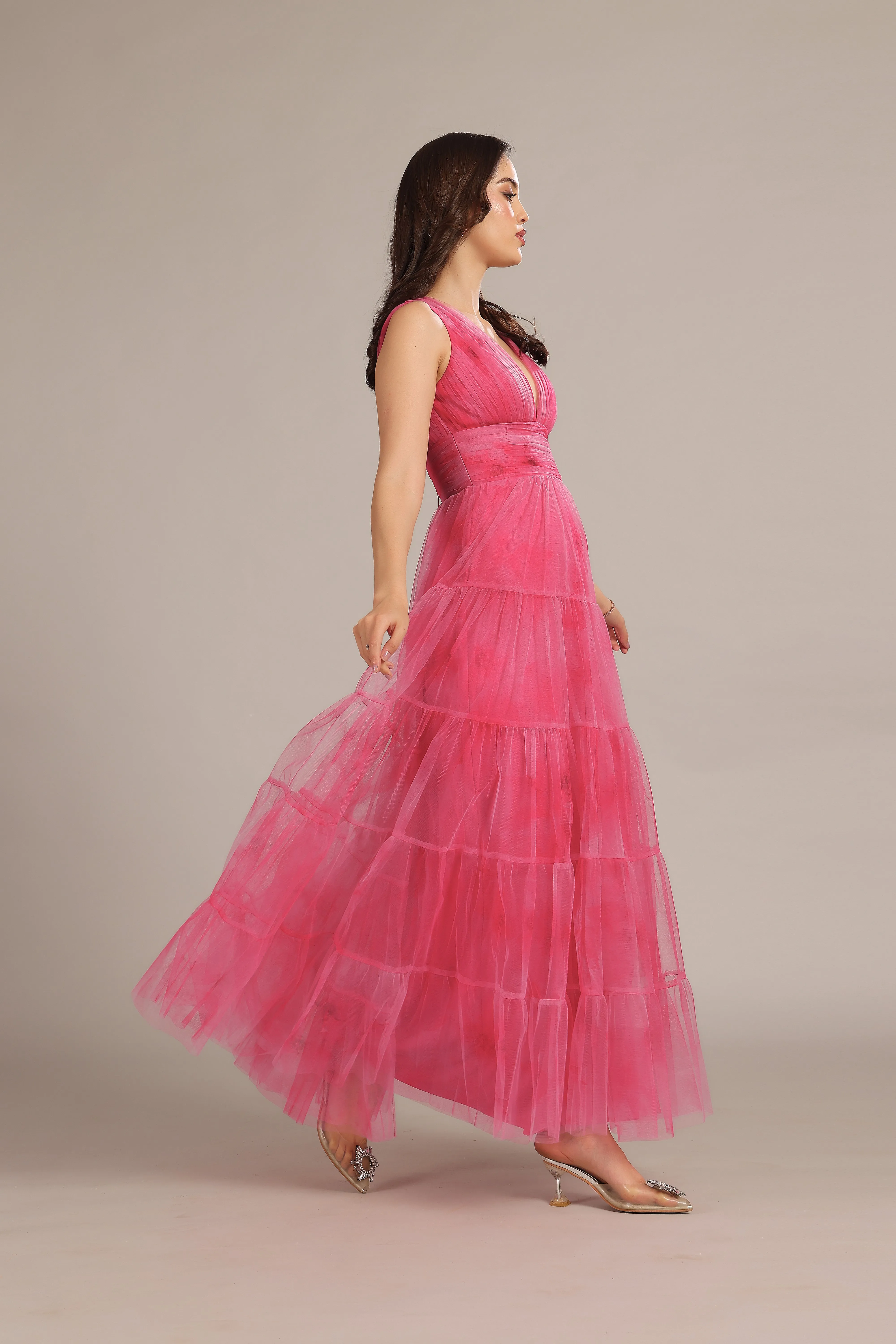 Candace Maxi Dress in Bright Pink Print