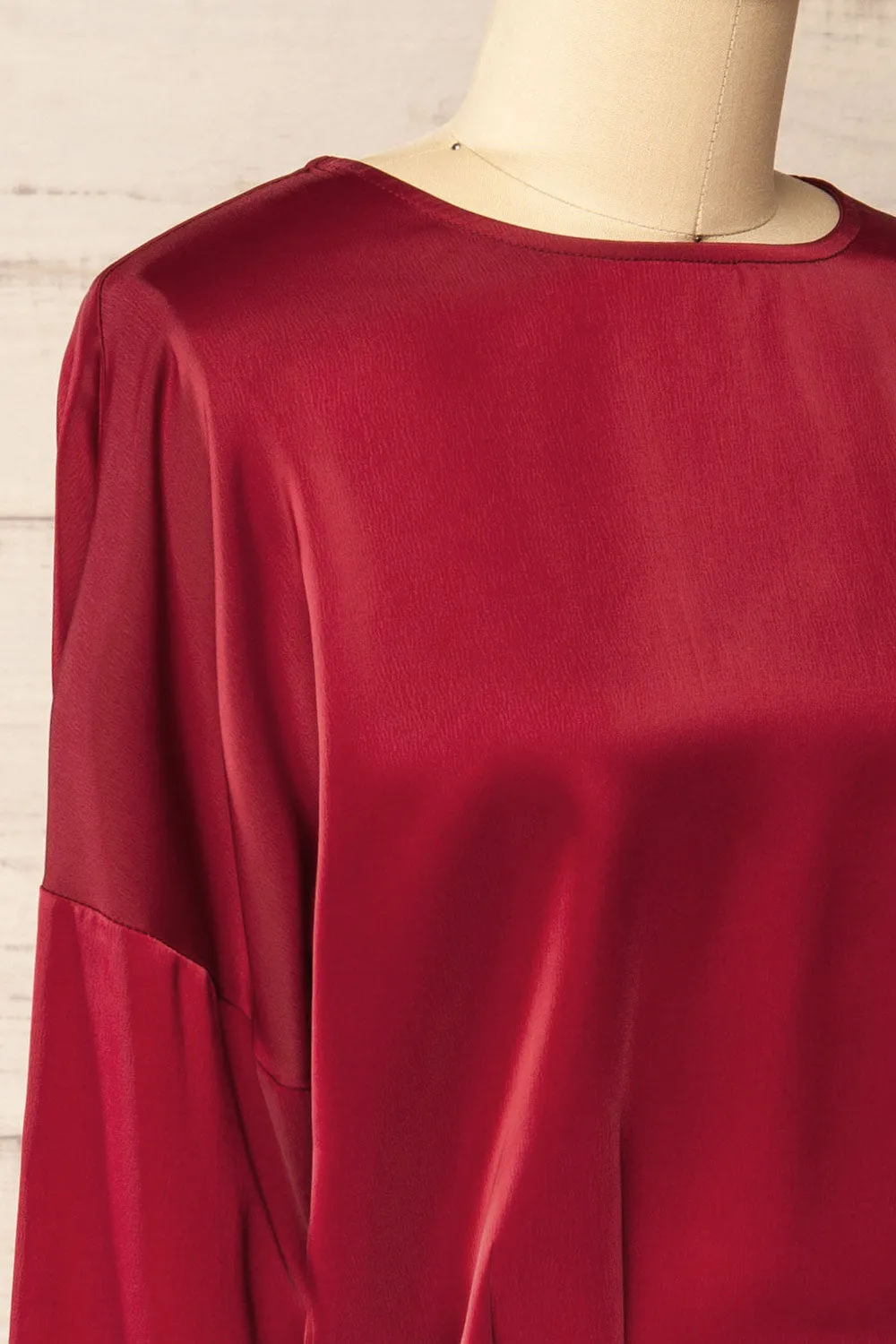 Combault Burgundy | Silky Long Sleeved Dress