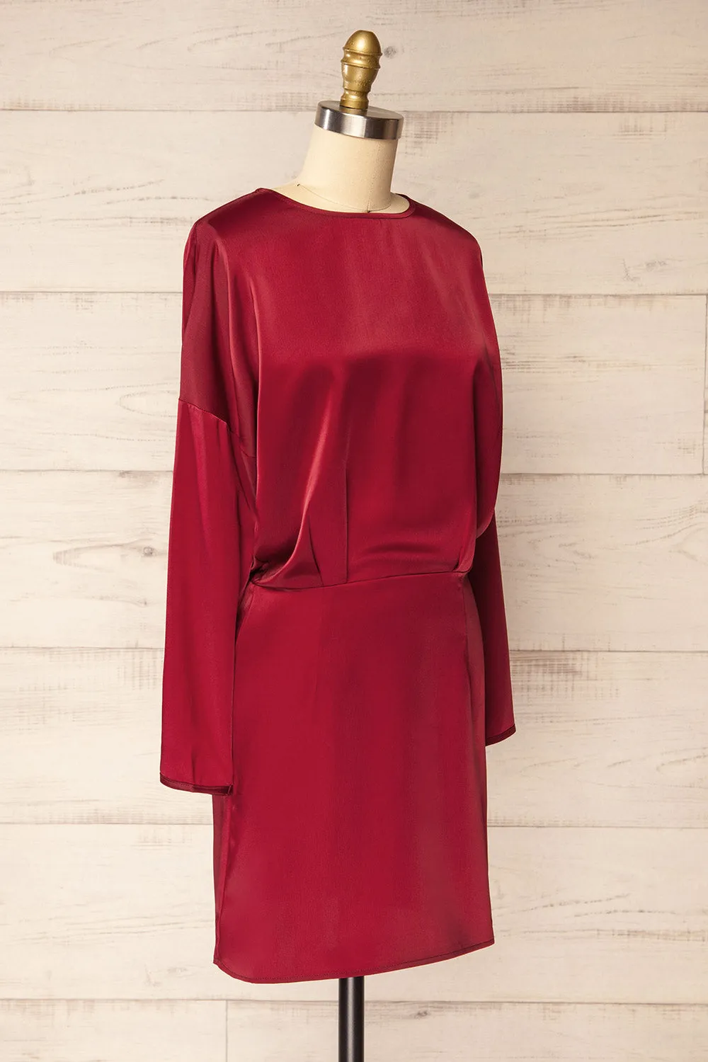 Combault Burgundy | Silky Long Sleeved Dress