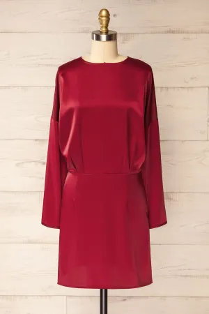 Combault Burgundy | Silky Long Sleeved Dress
