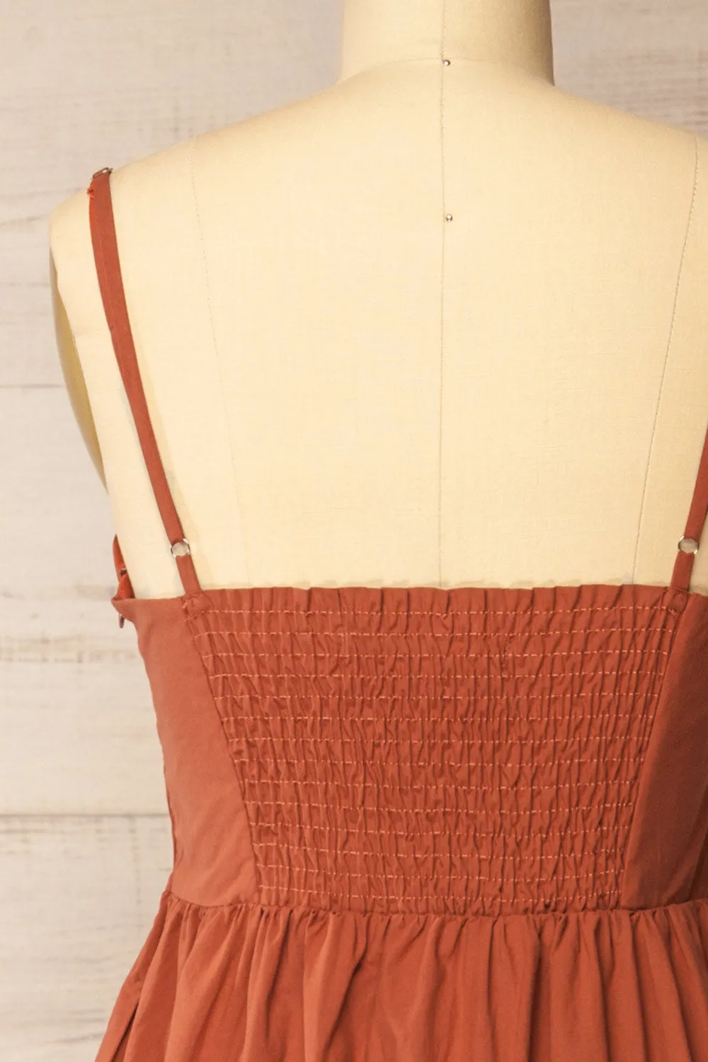 Daloa | Rust Midi Dress with Bow Detailing and Pockets