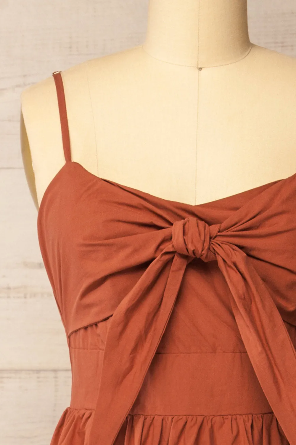Daloa | Rust Midi Dress with Bow Detailing and Pockets