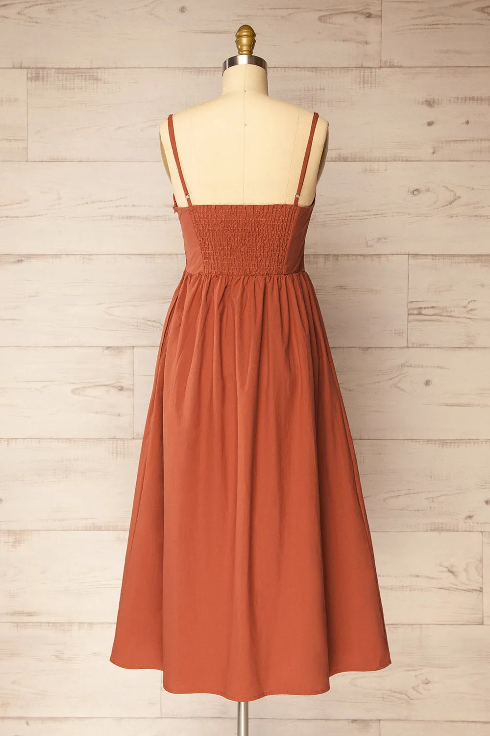 Daloa | Rust Midi Dress with Bow Detailing and Pockets