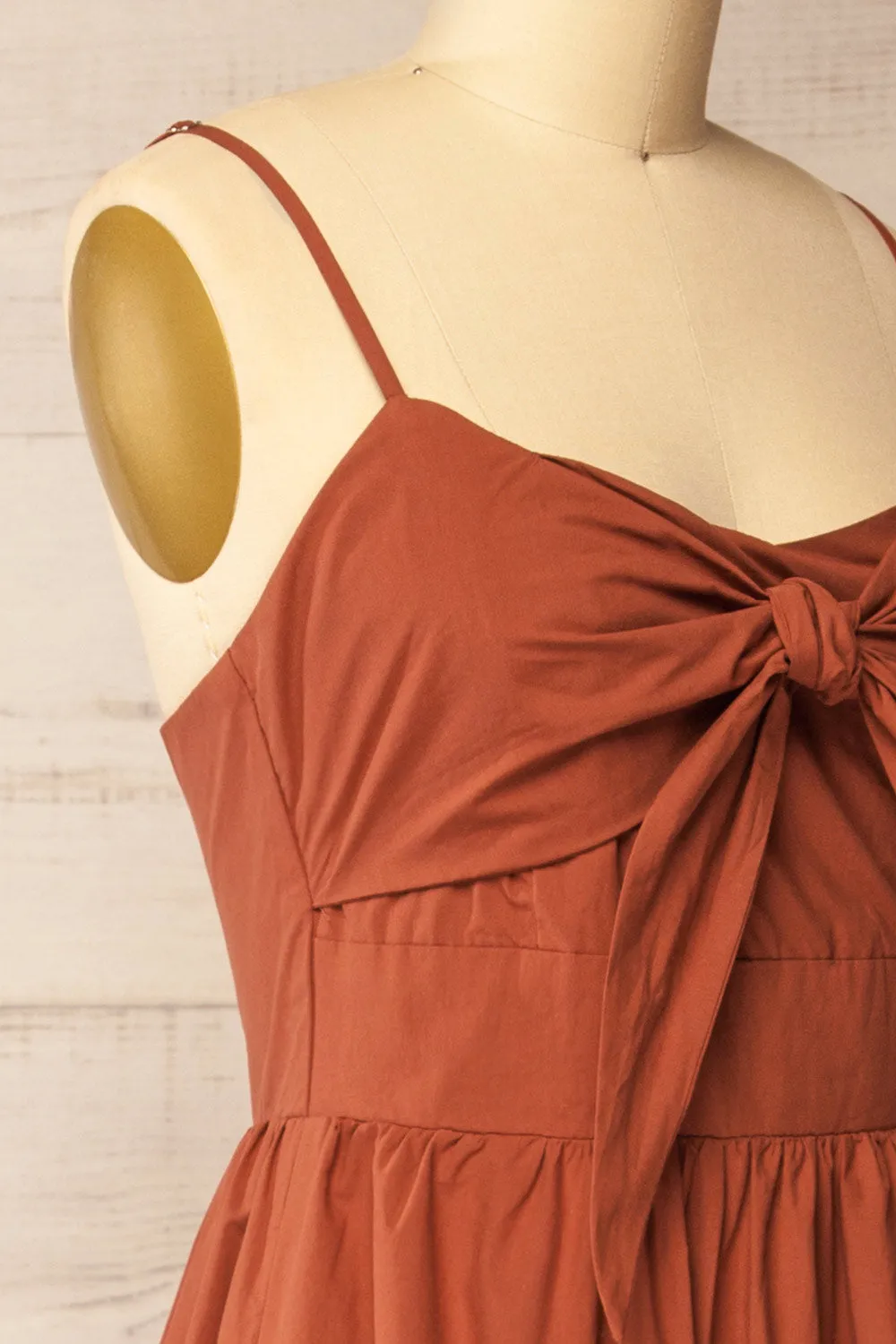 Daloa | Rust Midi Dress with Bow Detailing and Pockets