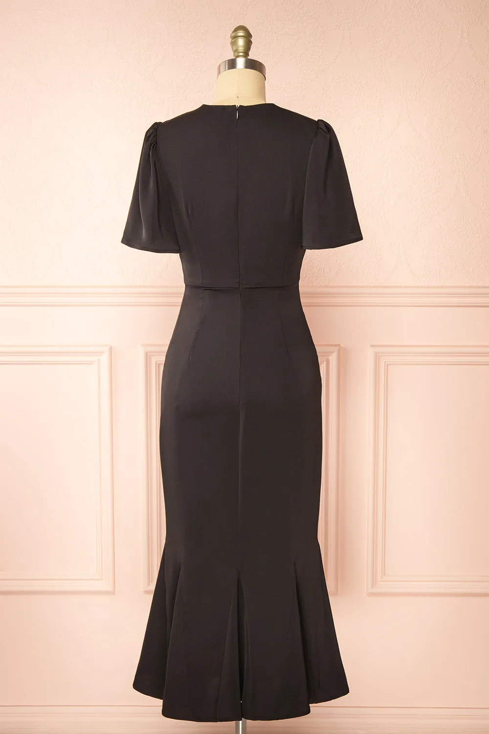 Doreen | Black Midi Dress w/ Bell Sleeves