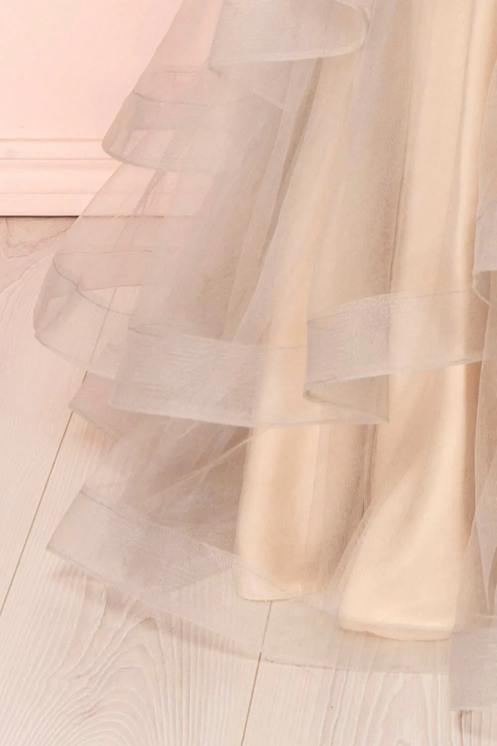 Emorine | Beige & Silver Crystal Embroidered Bridal Gown