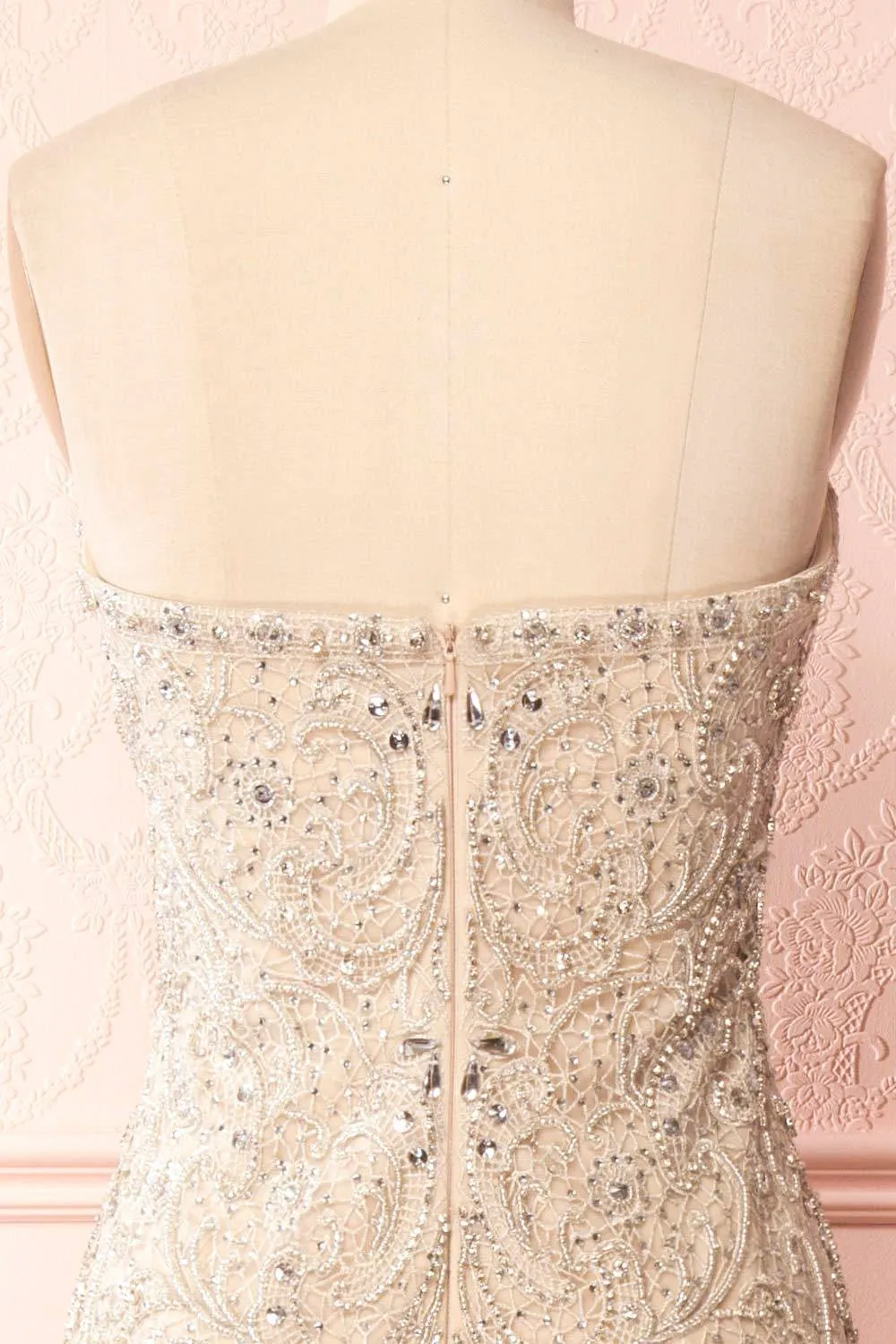 Emorine | Beige & Silver Crystal Embroidered Bridal Gown