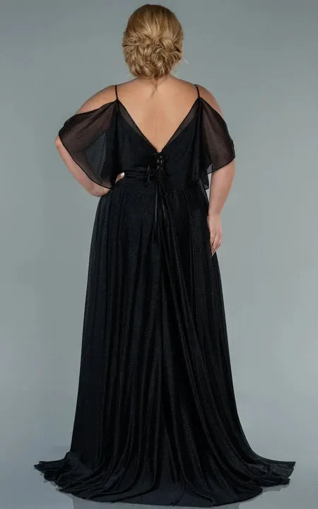 Empire Spaghetti Sequin Pleated Plus Size Pleated Prom Dress with Low-v Back