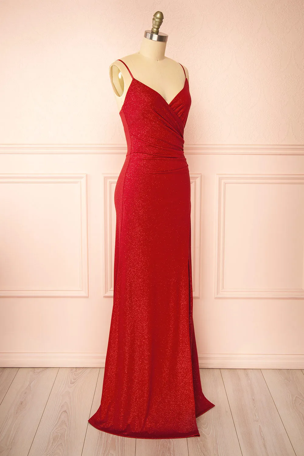 Enyra Red | Sparkling Dress w/ Wrapped Bodice