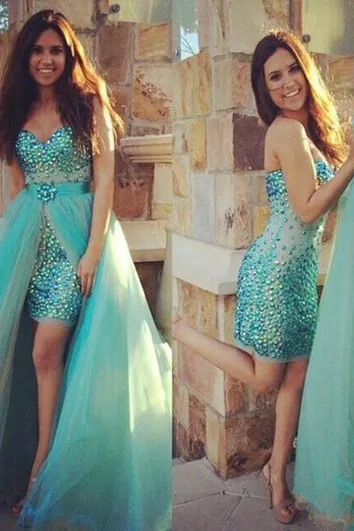 Glamorous Beadings Detachable Evening Dress Tulle Court Train