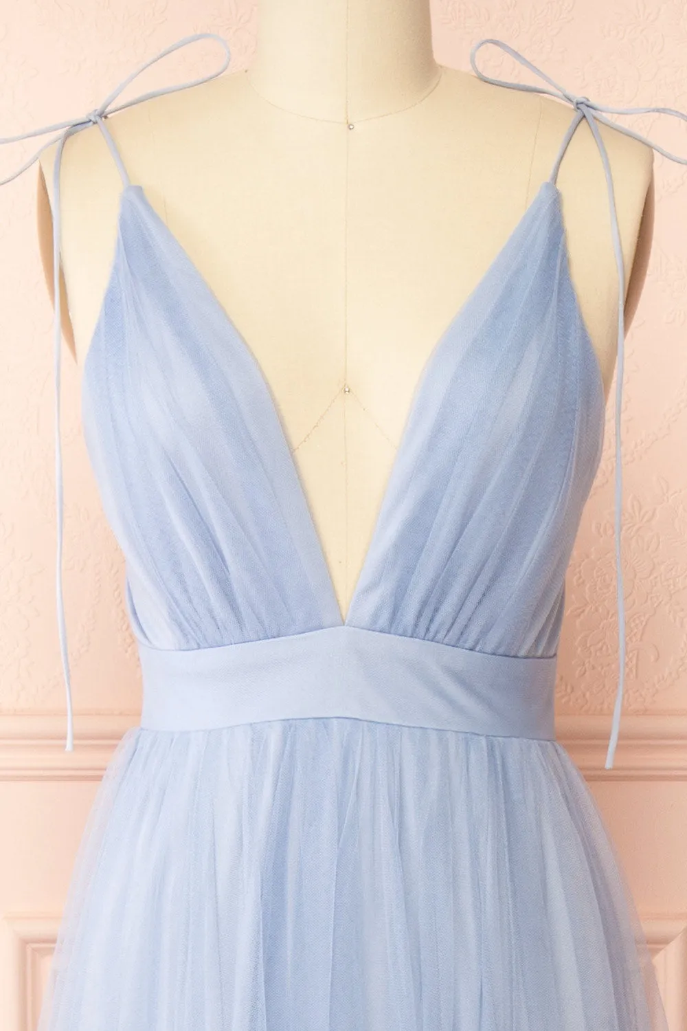 Hyedi Light Blue | Tulle Gown with Plunging Neckline