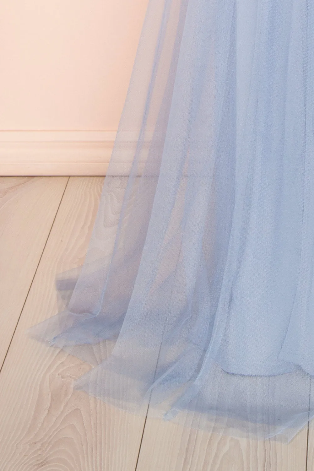 Hyedi Light Blue | Tulle Gown with Plunging Neckline