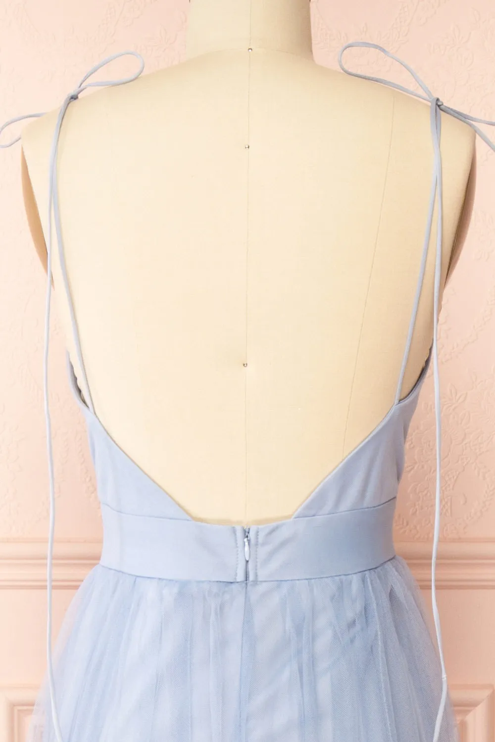Hyedi Light Blue | Tulle Gown with Plunging Neckline
