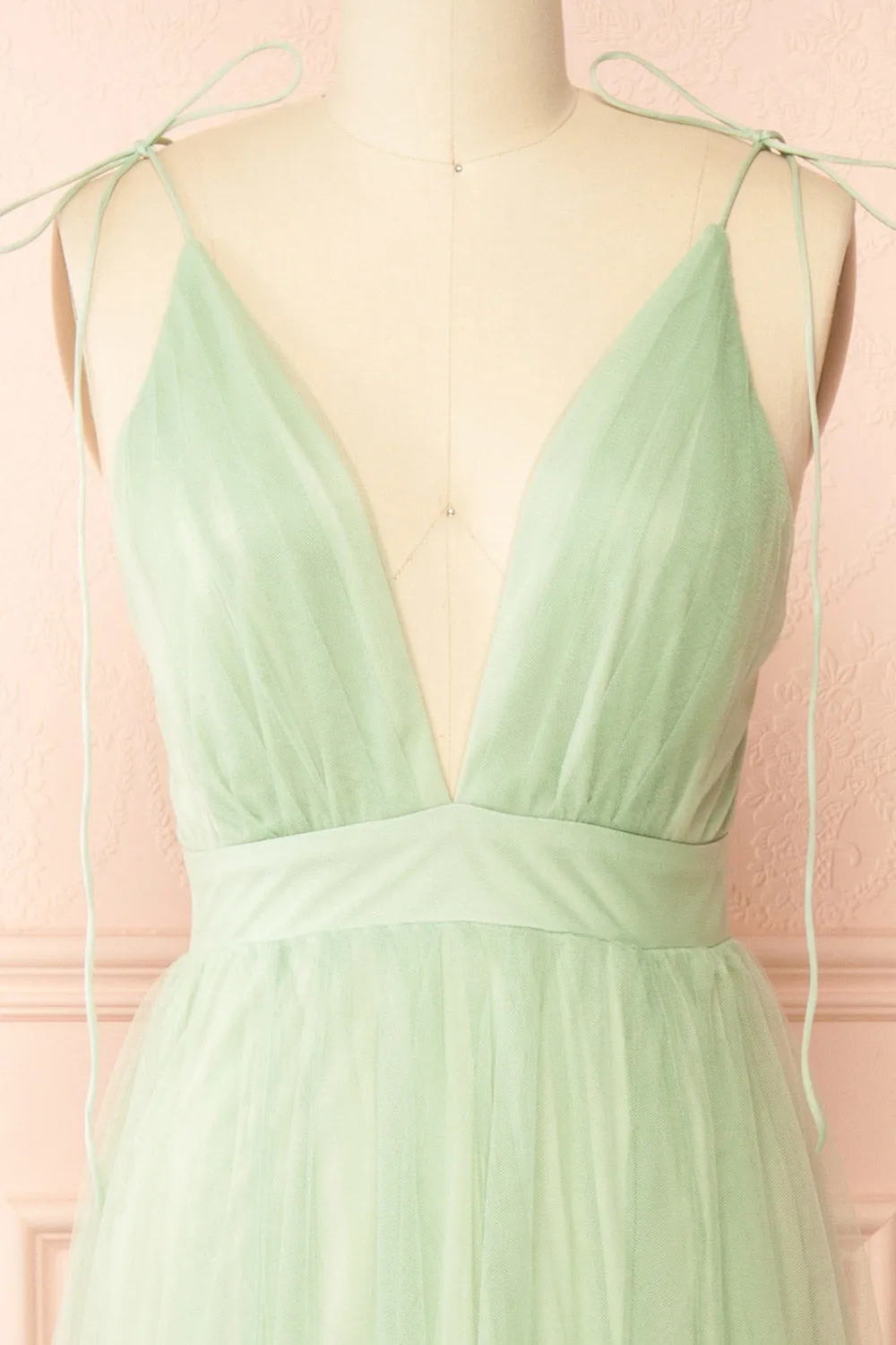 Hyedi Sage | Tulle Gown with Plunging Neckline