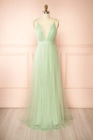Hyedi Sage | Tulle Gown with Plunging Neckline