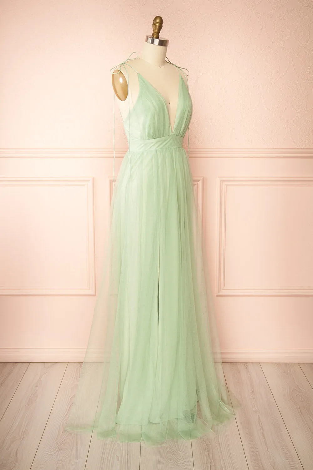Hyedi Sage | Tulle Gown with Plunging Neckline