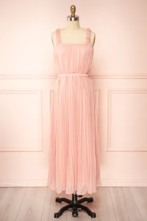 Inari Pink | Pleated Midi Dress