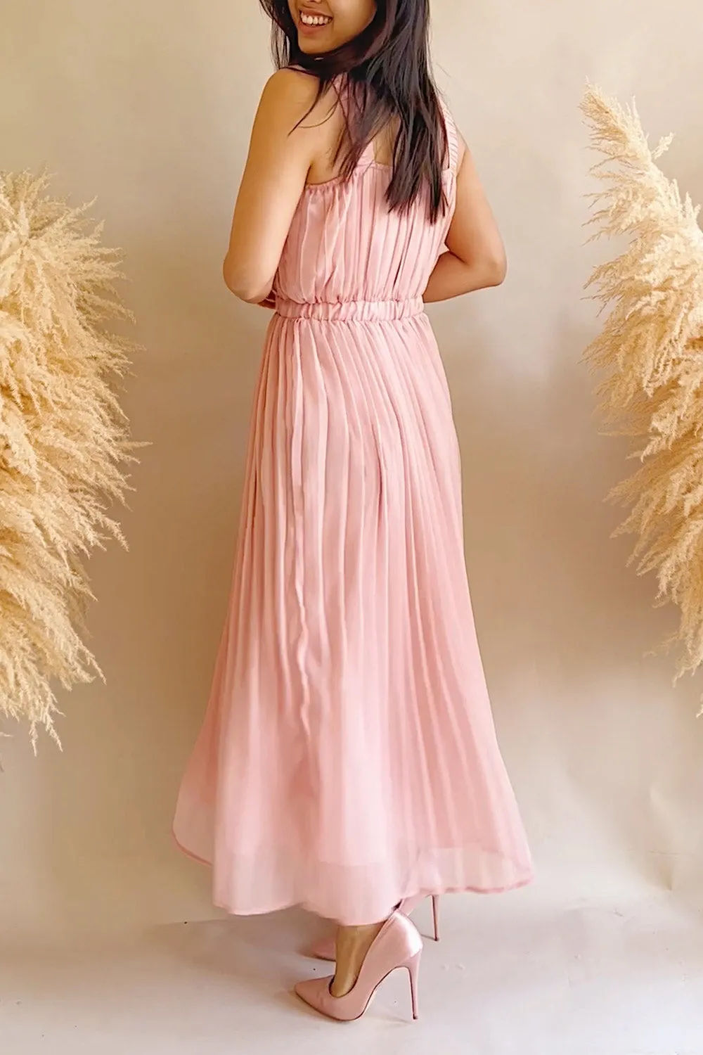 Inari Pink | Pleated Midi Dress